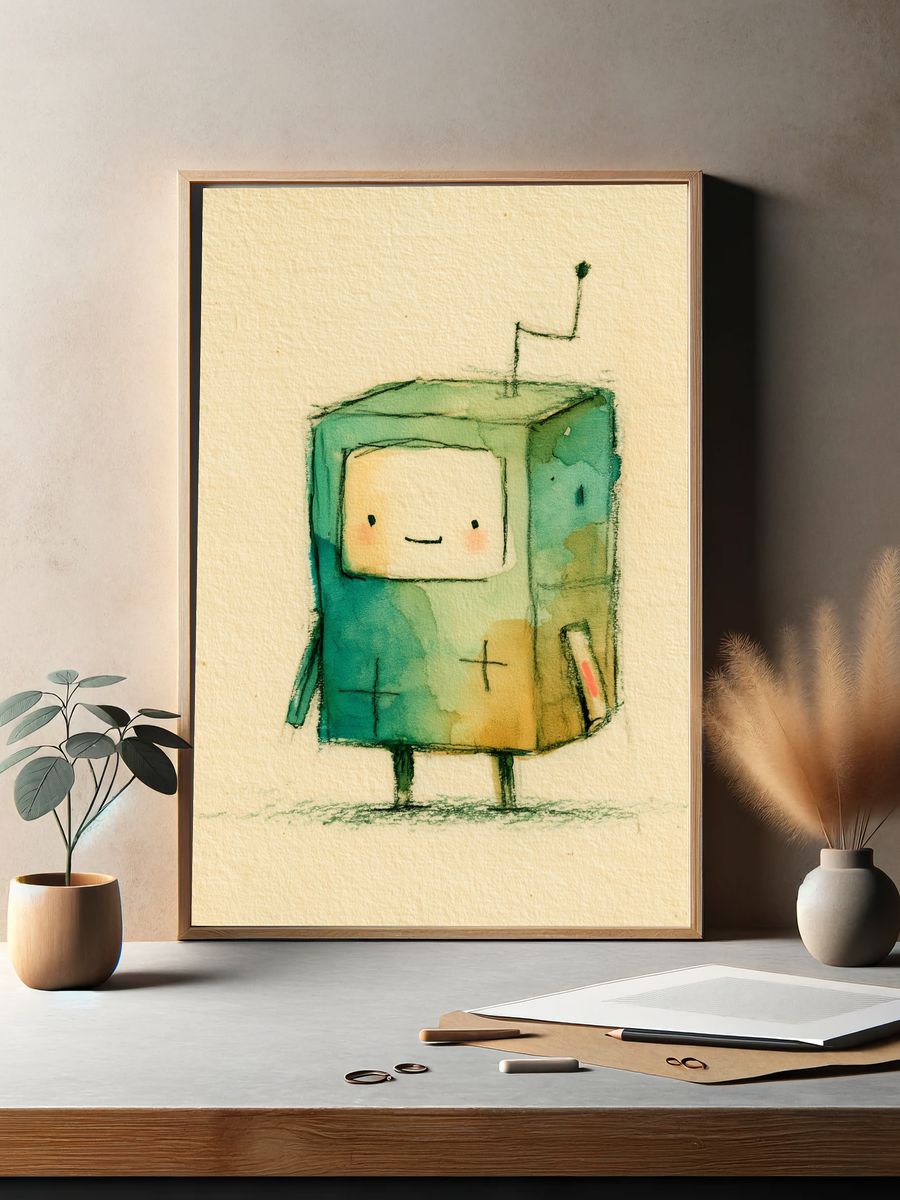 Cute Robot Watercolor Poster. — room view 2