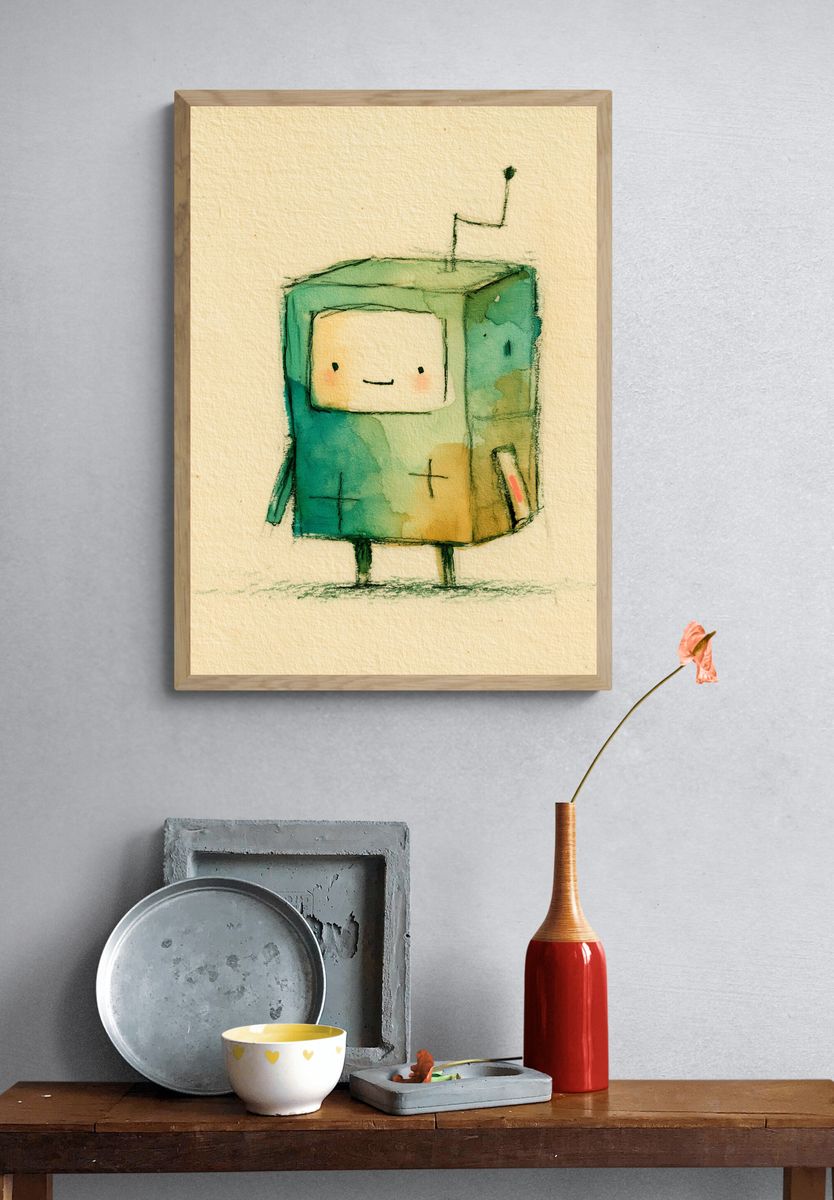 Cute Robot Watercolor Poster. — room view 3