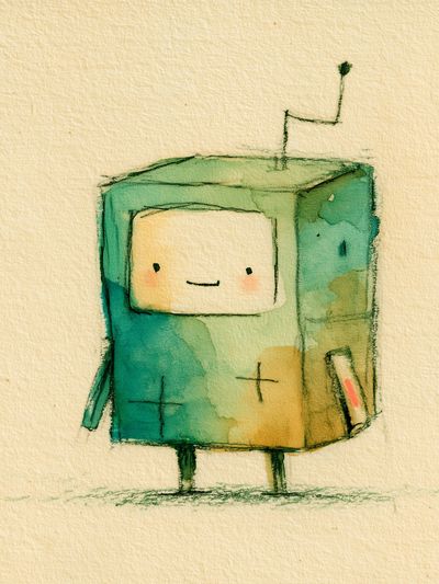 Cute Robot Watercolor Poster.