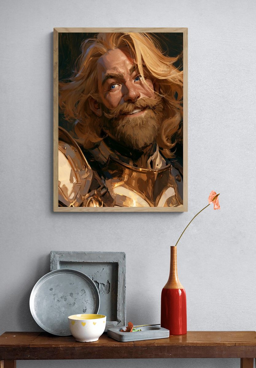 Golden Knight Portrait Print. — room view 3