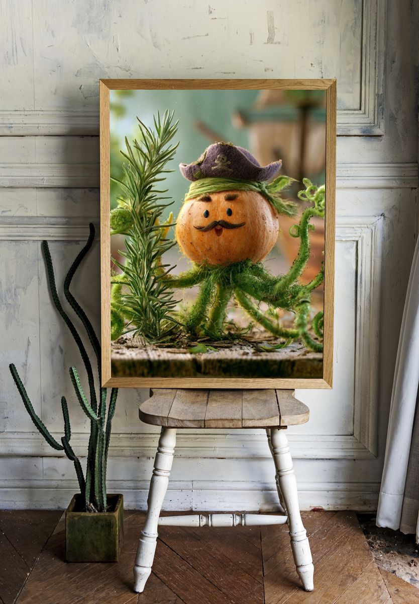 Whimsical Onion Pirate Illustration Poster. — room view 1