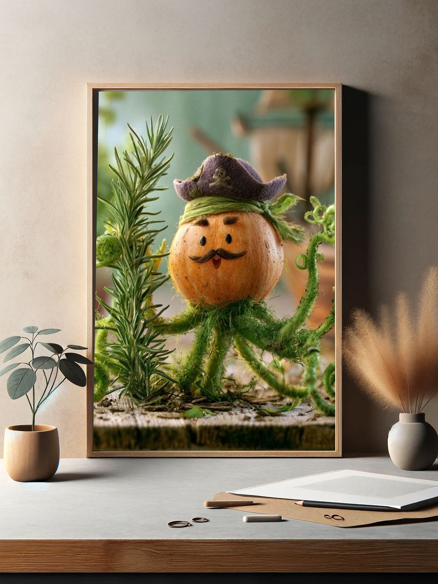 Whimsical Onion Pirate Illustration Poster. — room view 2