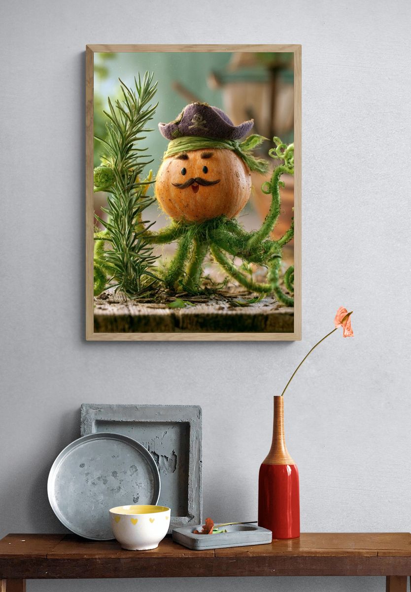 Whimsical Onion Pirate Illustration Poster. — room view 3