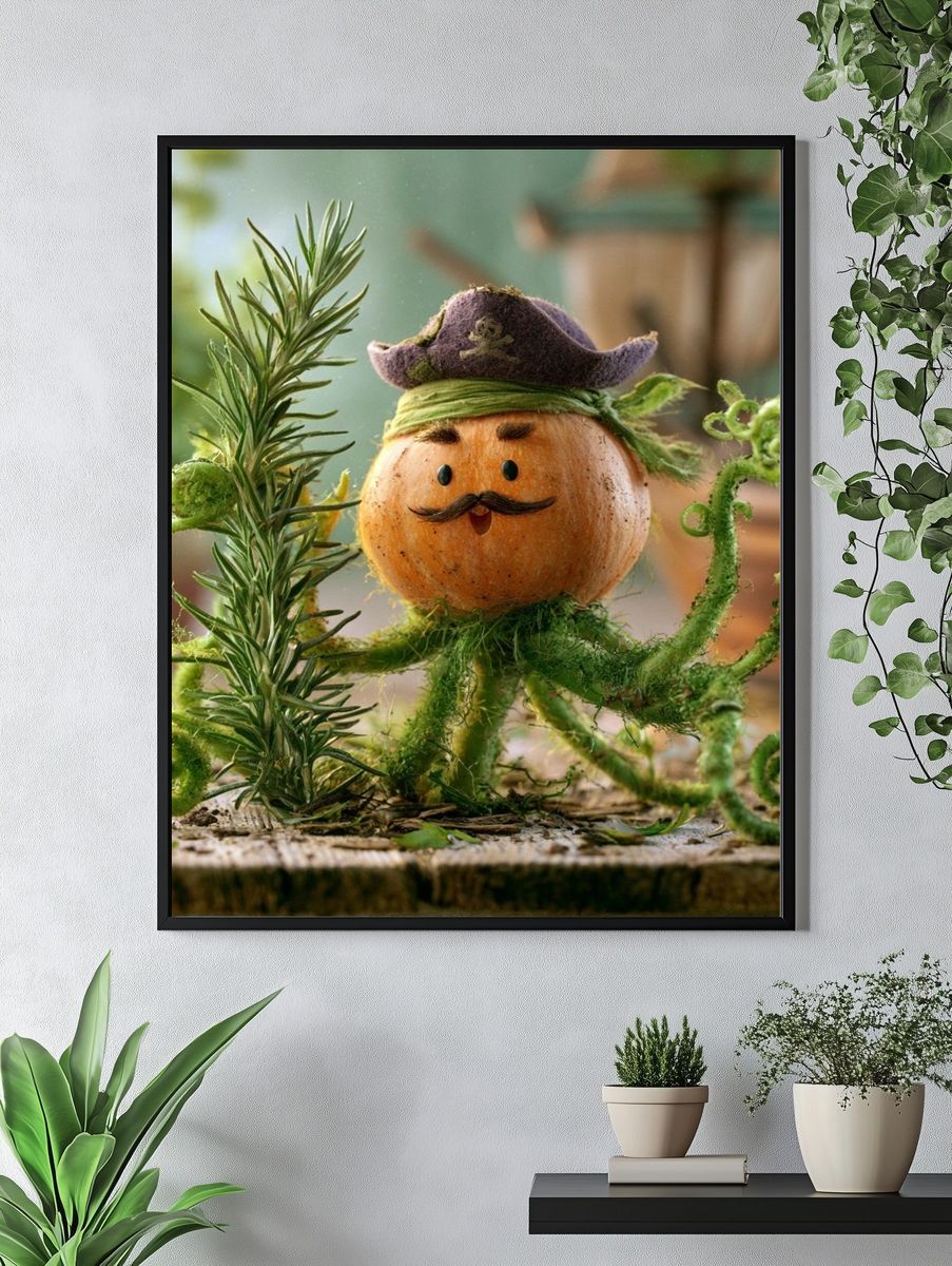 Whimsical Onion Pirate Illustration Poster. — room view 4