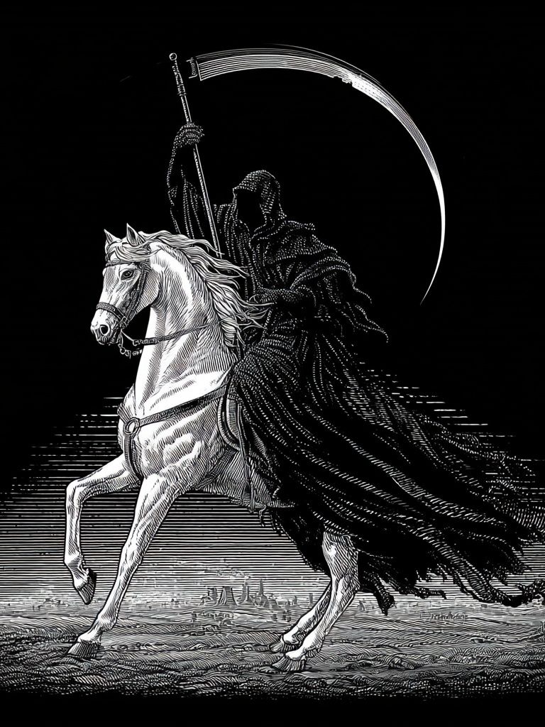 Grim Reaper Horse Illustration Poster. poster detail