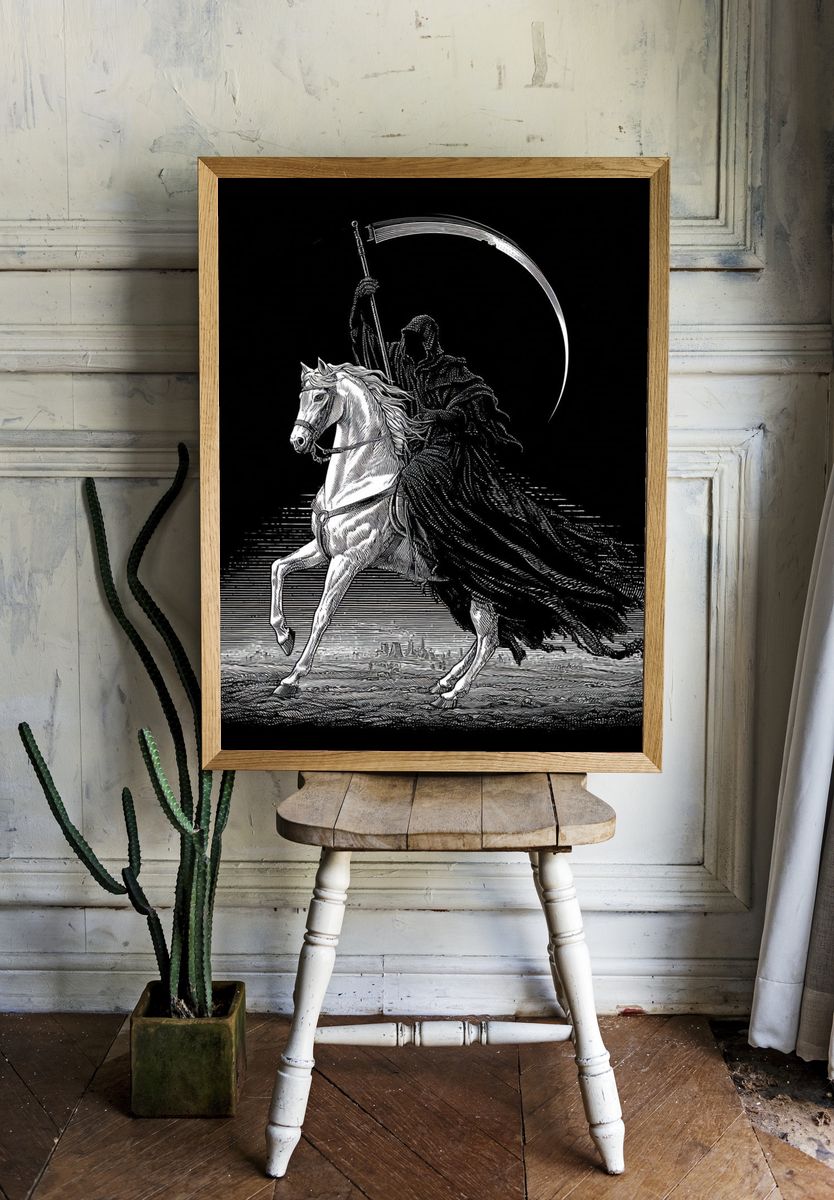 Grim Reaper Horse Illustration Poster. room preview