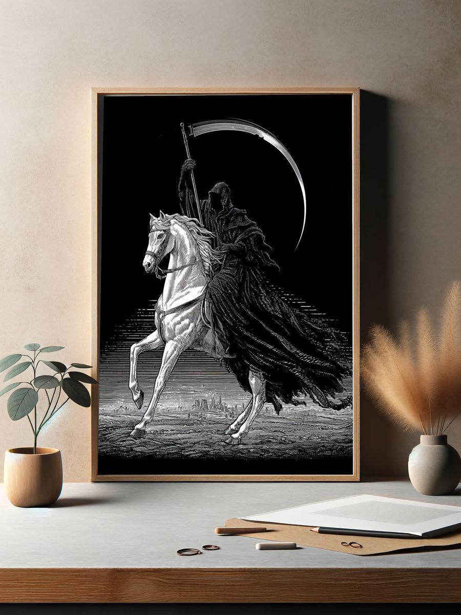 Grim Reaper Horse Illustration Poster. — room view 2