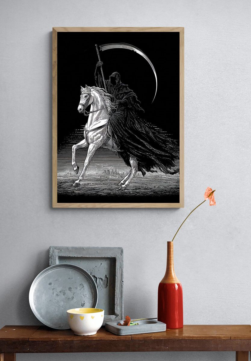 Grim Reaper Horse Illustration Poster. — room view 3