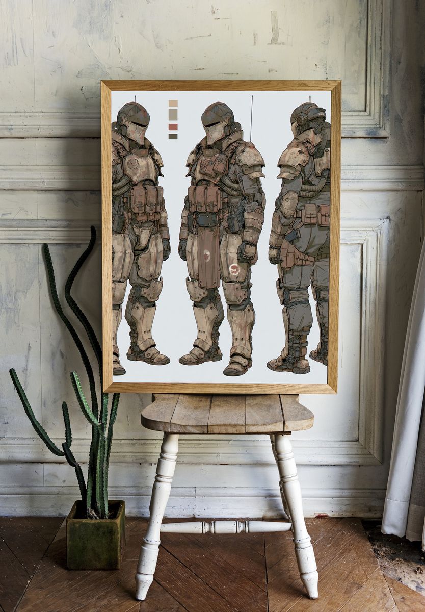 Armored Sci-Fi Soldier Illustration Poster. — room view 1