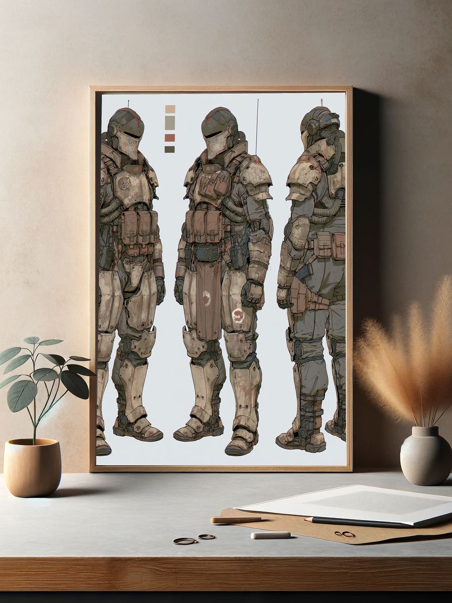 Armored Sci-Fi Soldier Illustration Poster. — room view 2