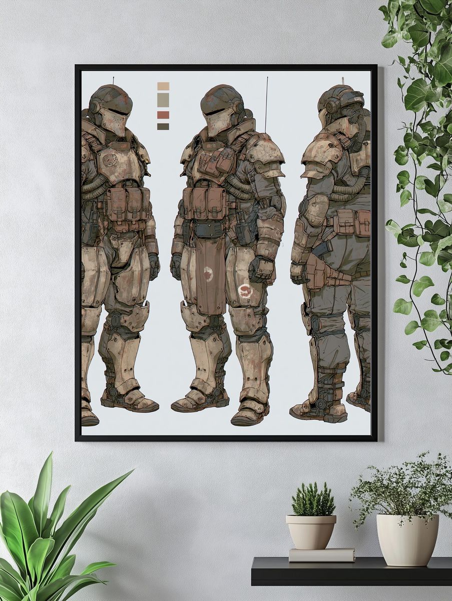 Armored Sci-Fi Soldier Illustration Poster. — room view 4