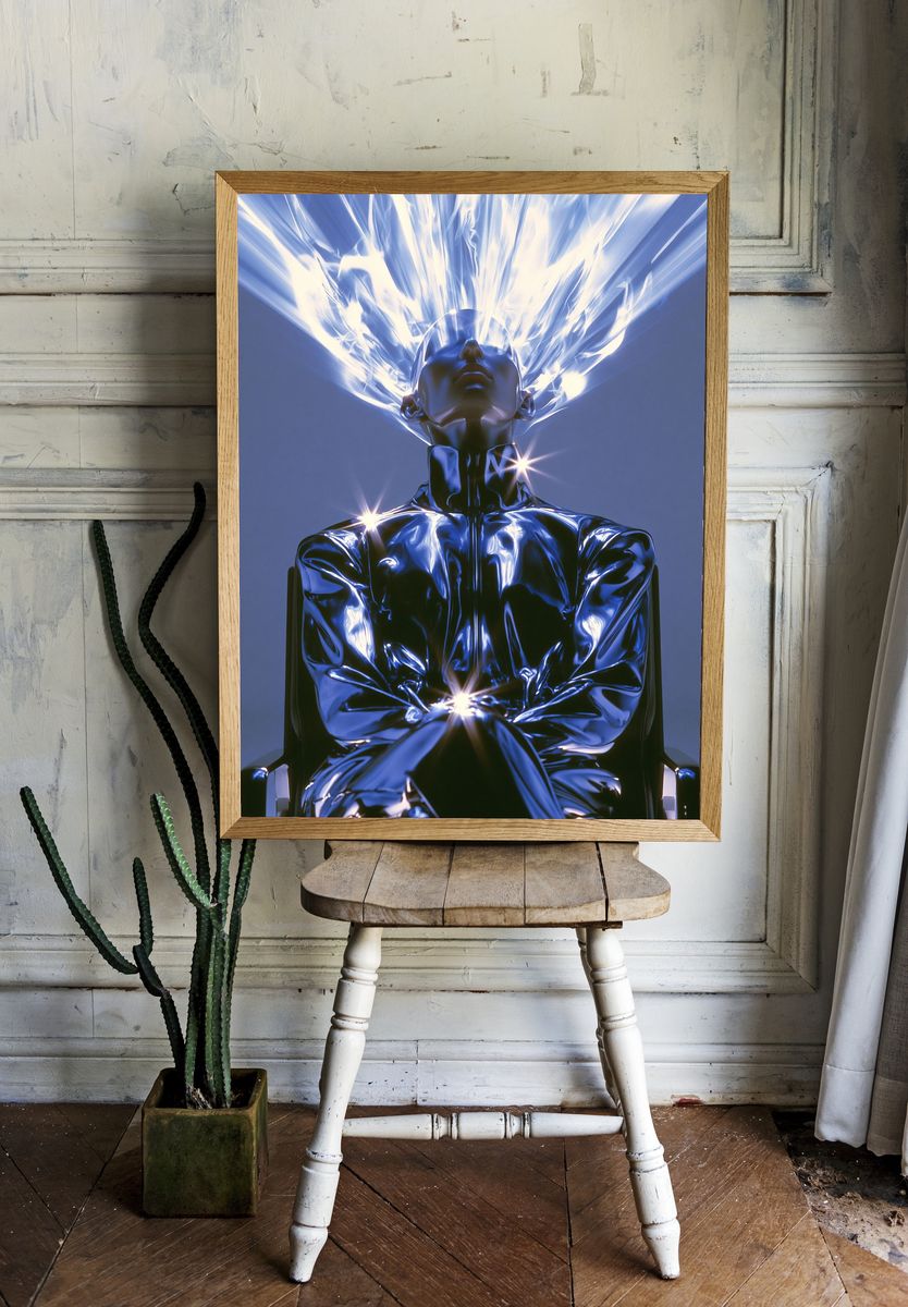 Chrome Futurist Figure Poster. — room view 1