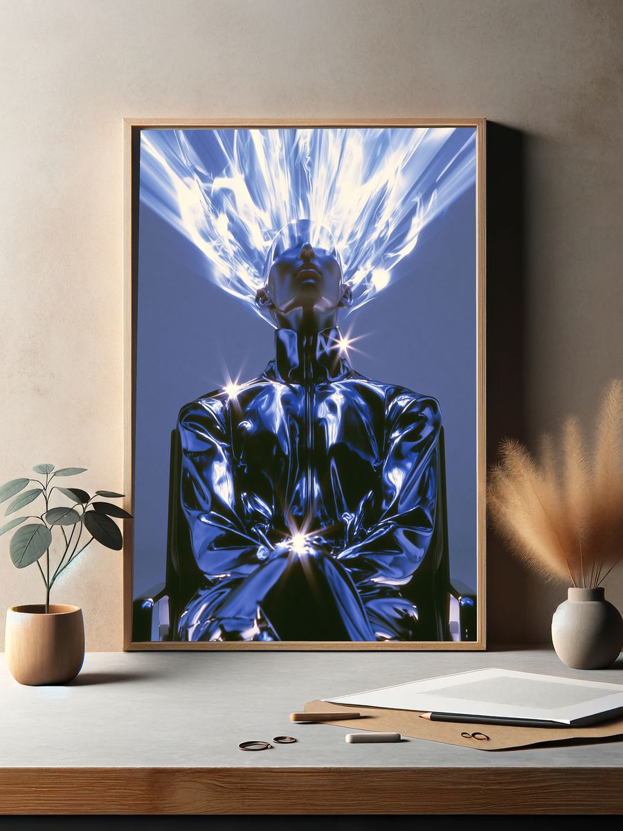 Chrome Futurist Figure Poster. — room view 2
