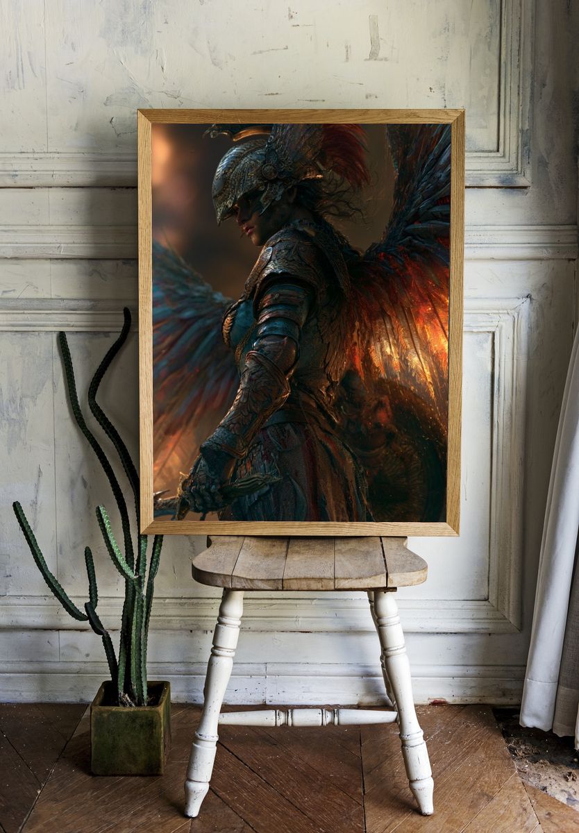 Armored Winged Warrior Fantasy Print. room preview