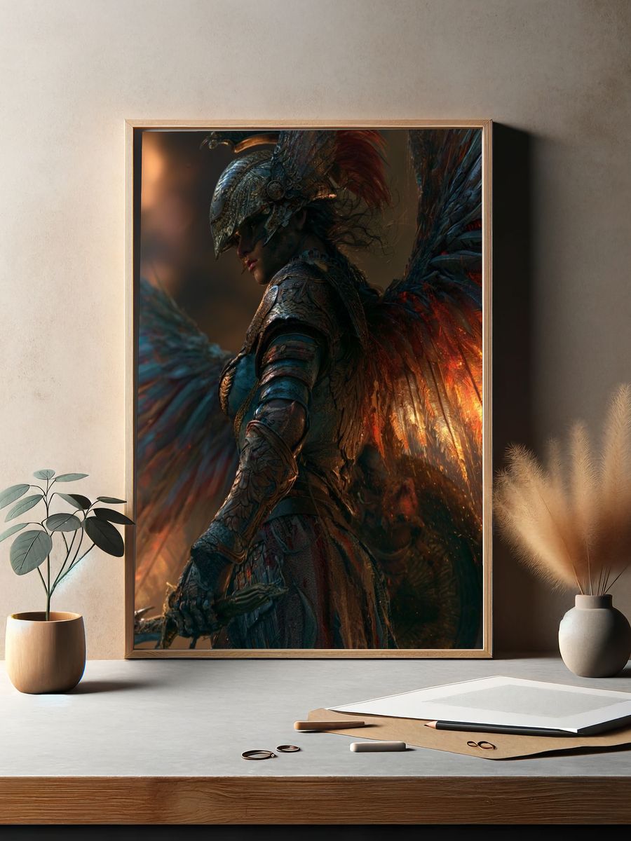 Armored Winged Warrior Fantasy Print. — room view 2