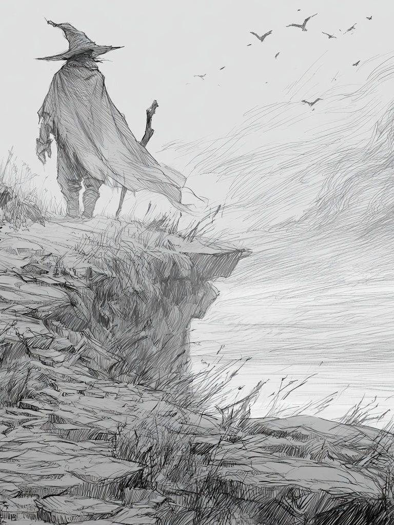 Wandering Cloak Cliffside Illustration Print. poster — illustration art