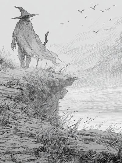 Wandering Cloak Cliffside Illustration Print.