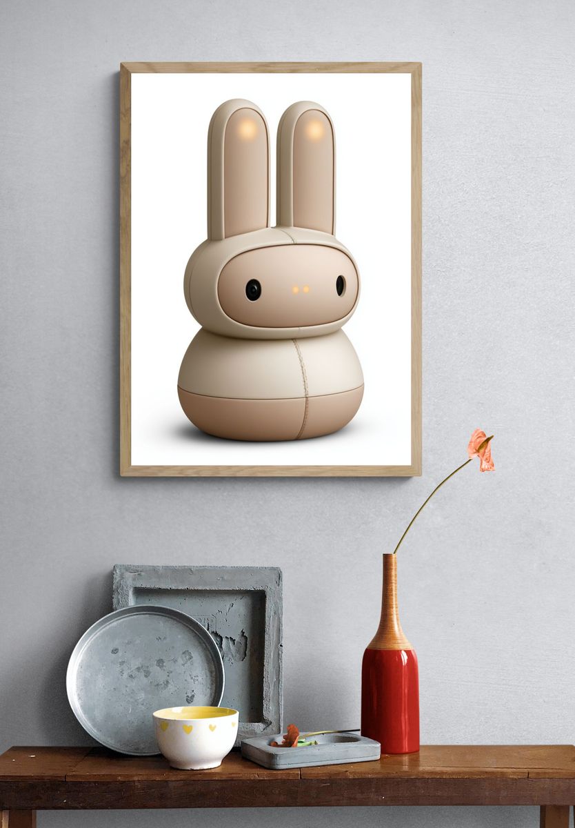 Cute Bunny Robot Illustration Poster. — room view 3