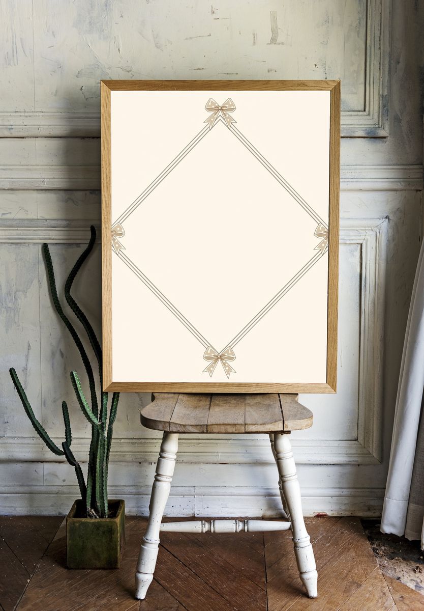 Beige Bow Frame Minimalist Print. — room view 1