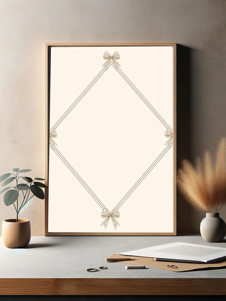 Beige Bow Frame Minimalist Print. — room view 2