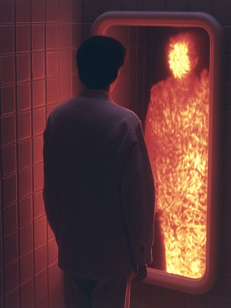 Neon Fire Reflection Poster. poster — illustration art