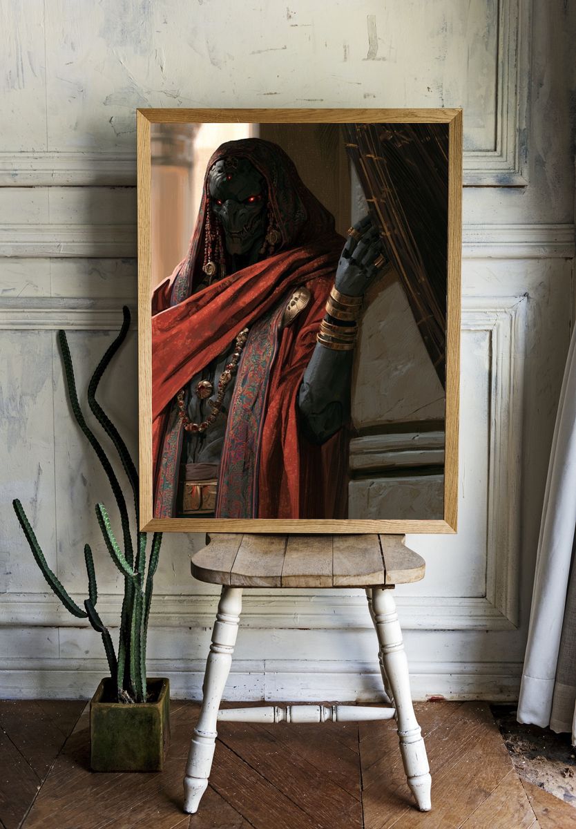 Mystic Hooded Figure Digital Art Poster. room preview