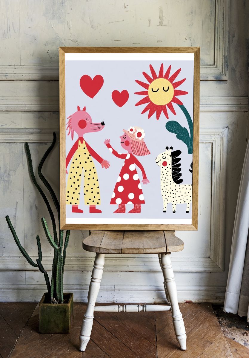 Playful Animal Friends Illustration Poster. room preview