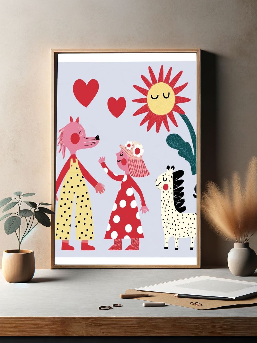 Playful Animal Friends Illustration Poster. — room view 2