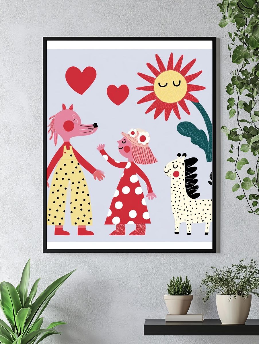 Playful Animal Friends Illustration Poster. — room view 4