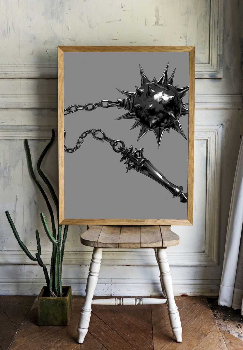 Spiked Mace Illustration Poster. — room view 1