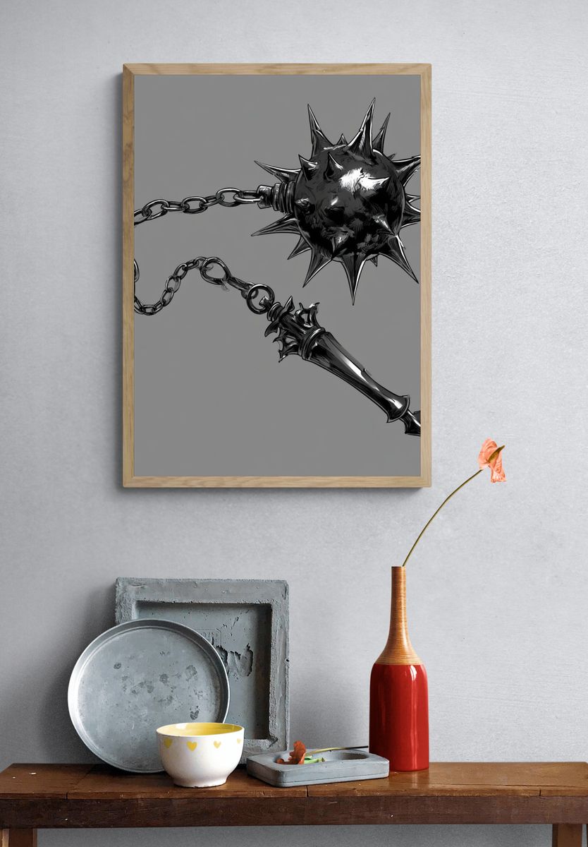 Spiked Mace Illustration Poster. — room view 3