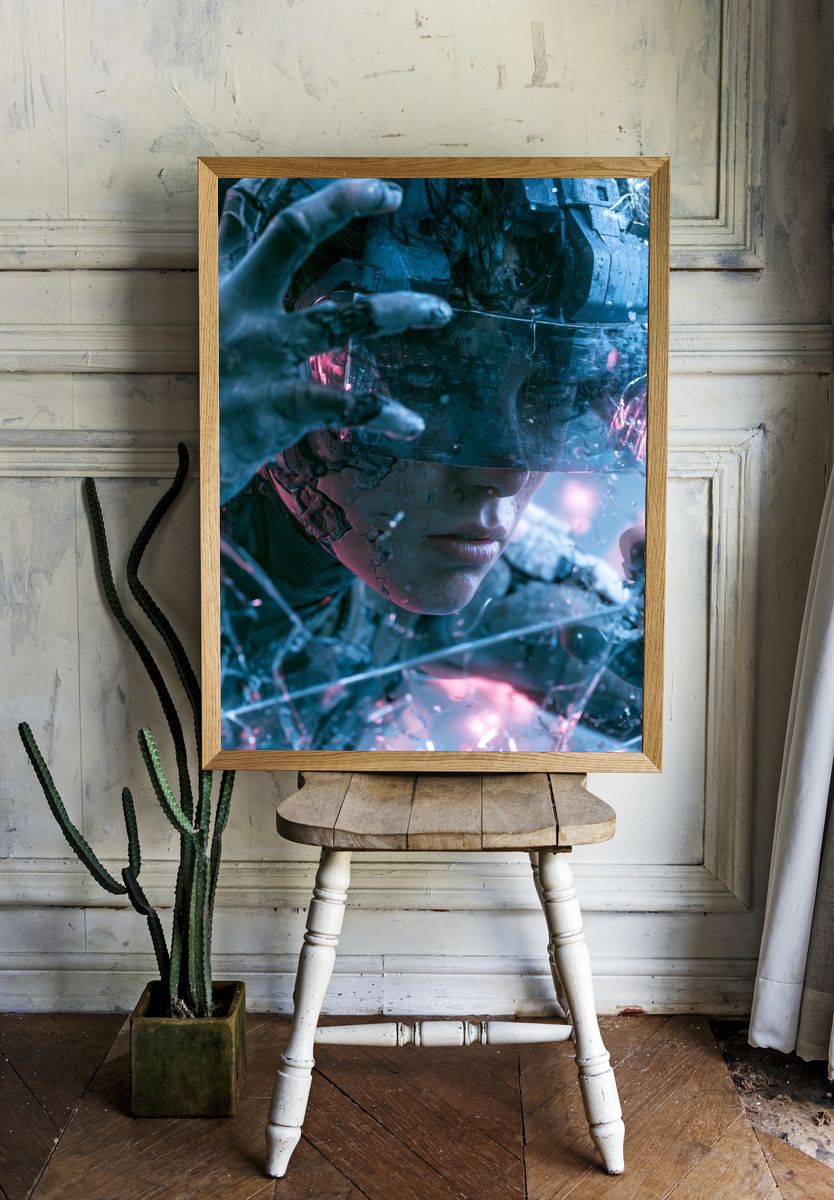 Cyberpunk Warrior Portrait Poster. room preview