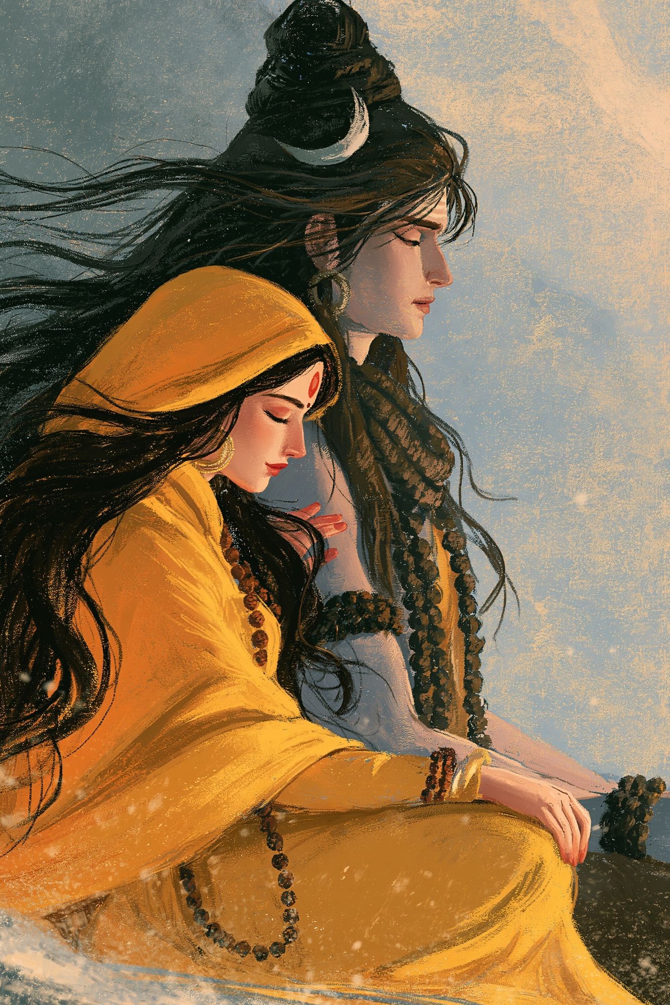 Shiva and Parvati Digital Art Poster. poster detail
