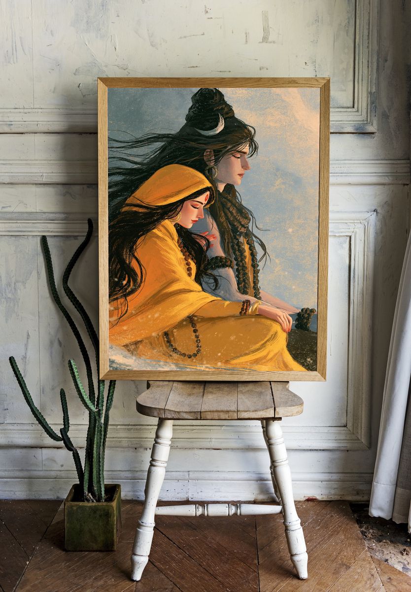 Shiva and Parvati Digital Art Poster. — room view 1