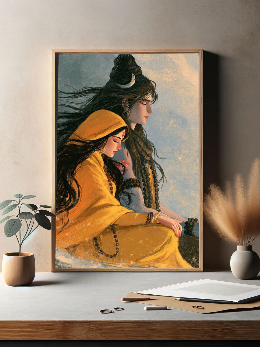 Shiva and Parvati Digital Art Poster. — room view 2
