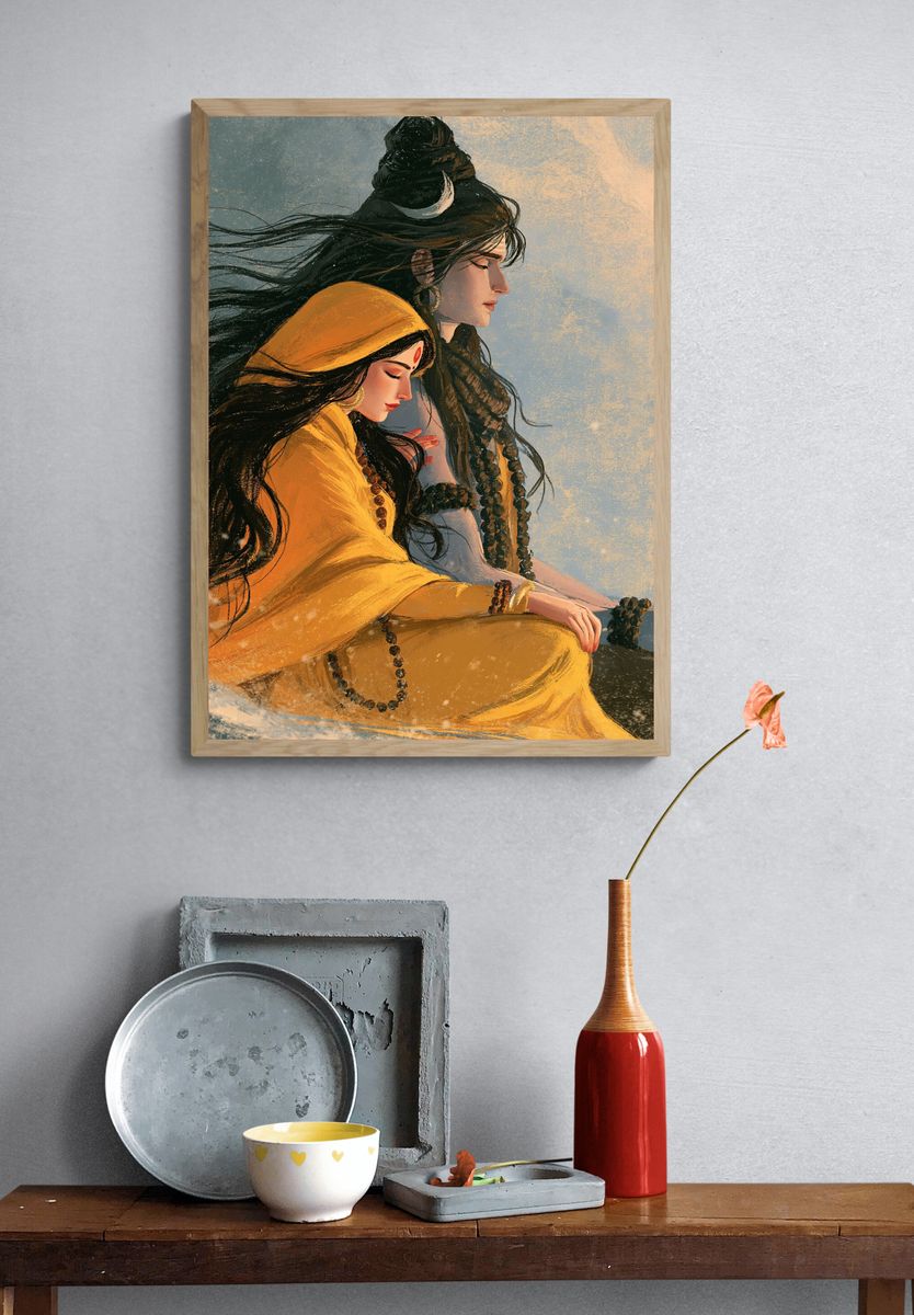 Shiva and Parvati Digital Art Poster. — room view 3