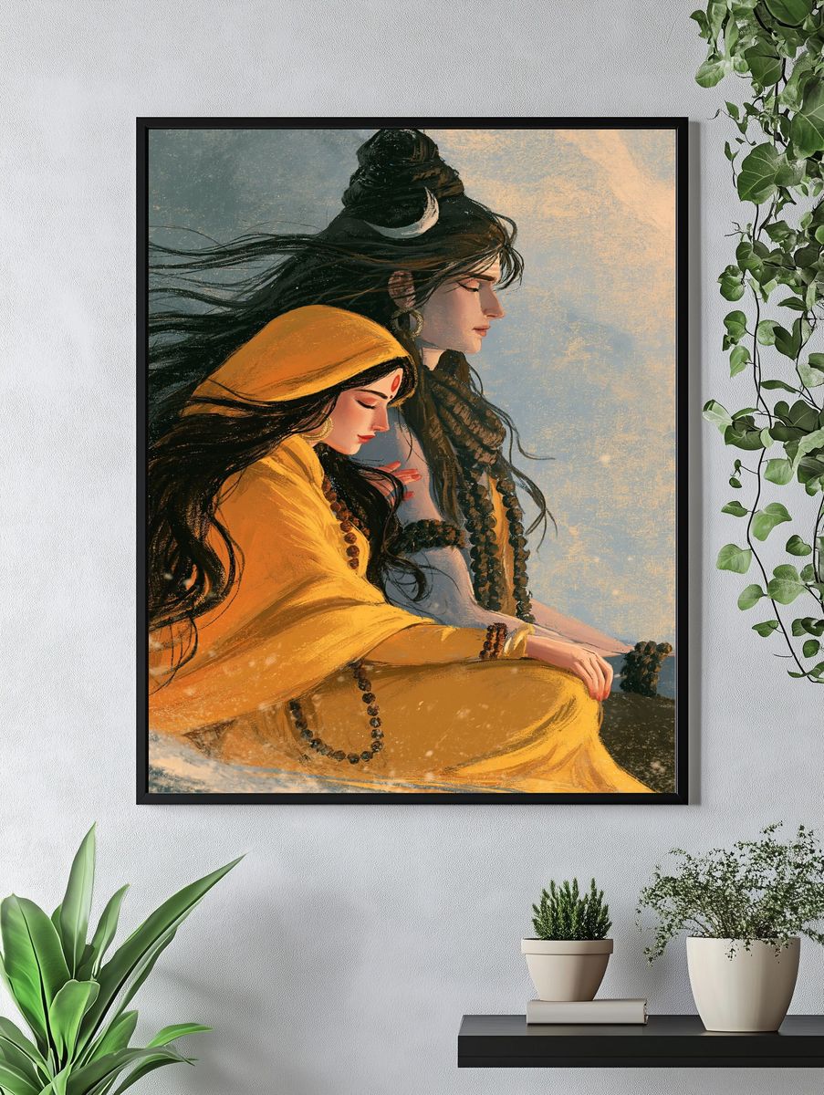 Shiva and Parvati Digital Art Poster. — room view 4