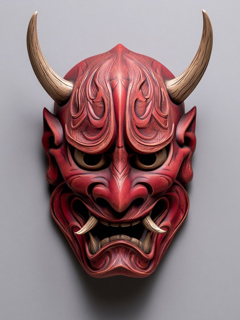 Red Oni Mask Illustration Poster. poster — illustration art