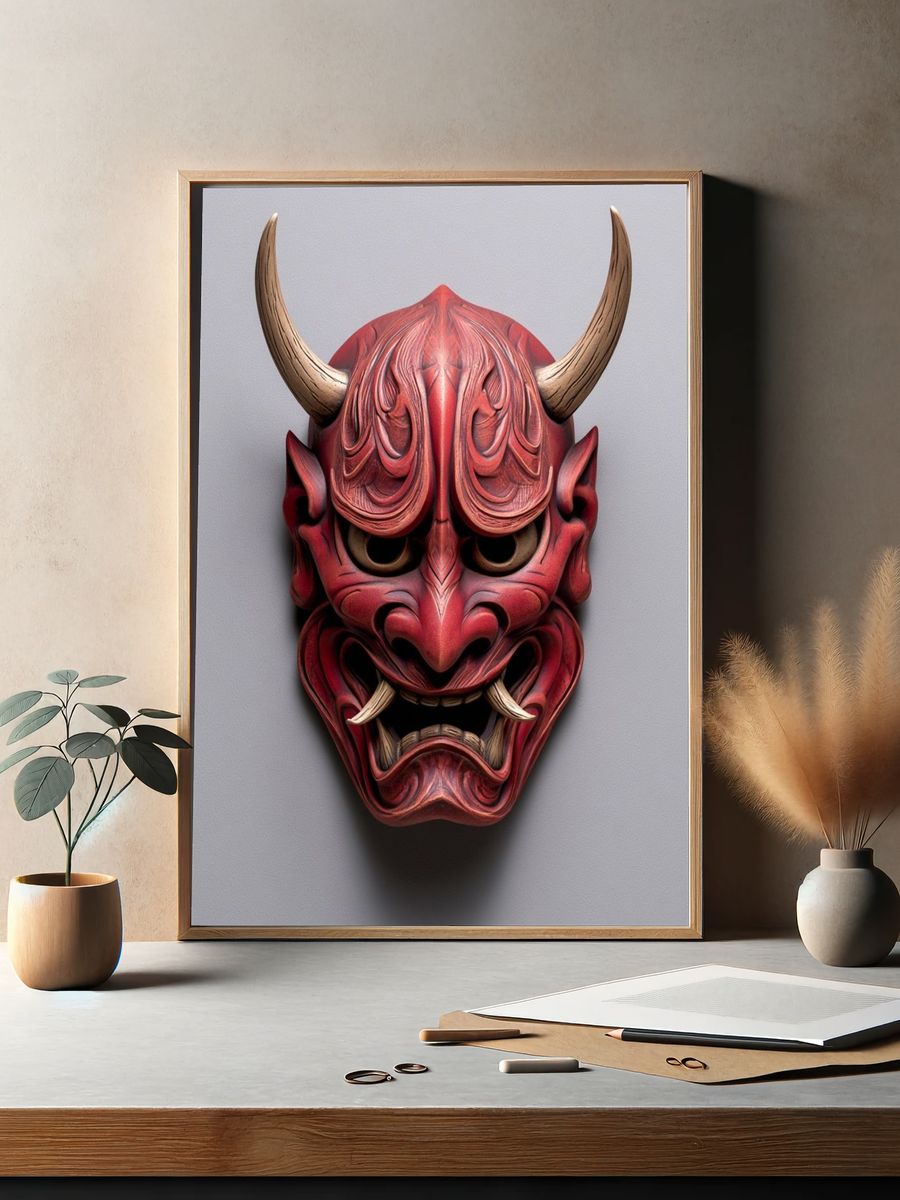 Red Oni Mask Illustration Poster. — room view 2