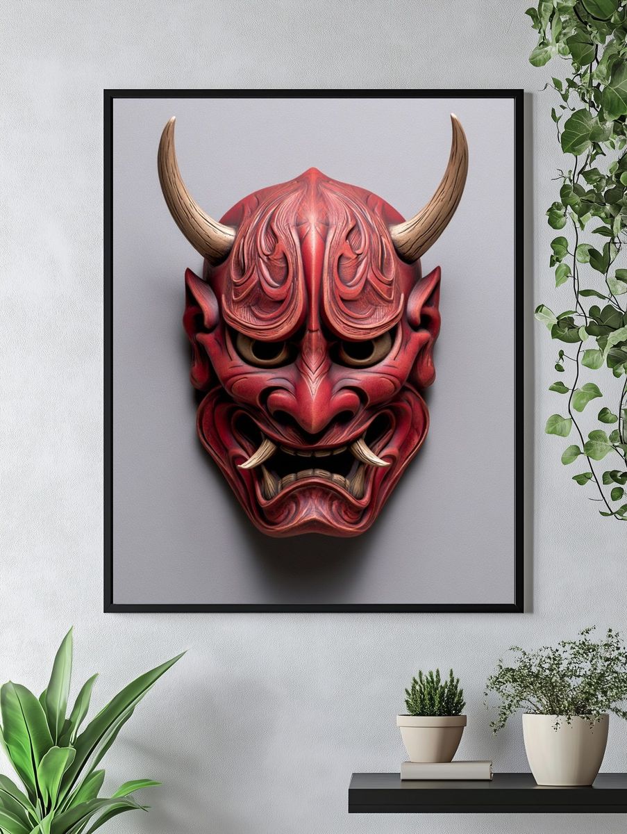 Red Oni Mask Illustration Poster. — room view 4