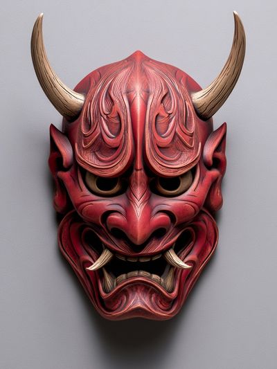 Red Oni Mask Illustration Poster.