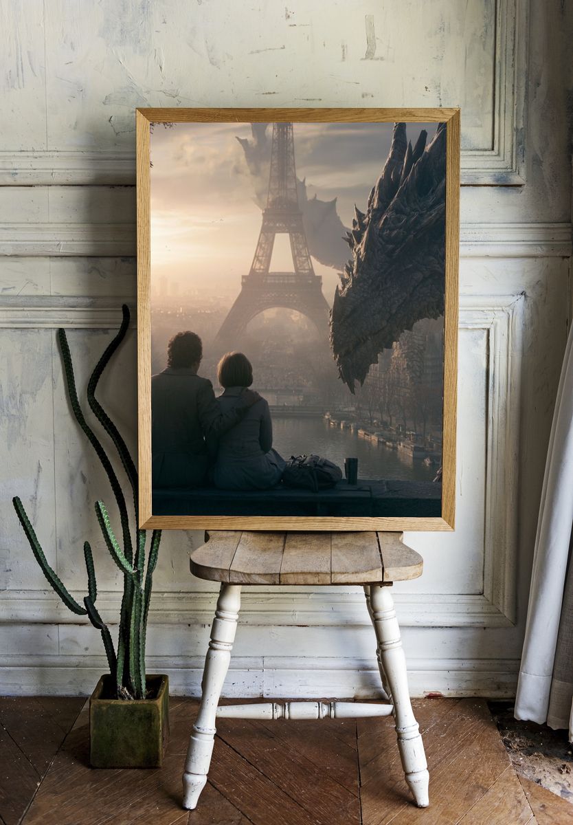 Paris Dragon Encounter Sci-Fi Poster. room preview