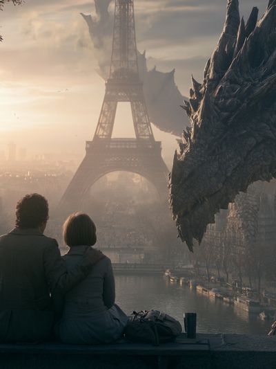 Paris Dragon Encounter Sci-Fi Poster.