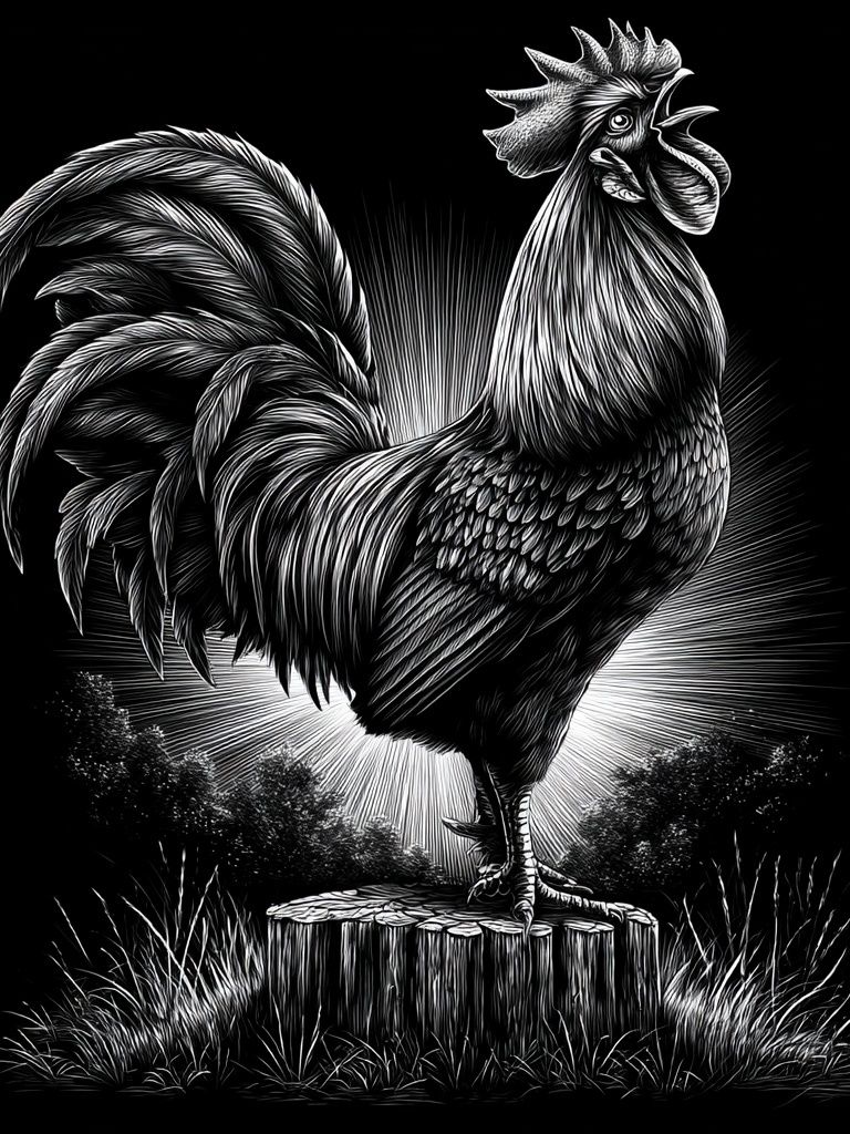 Rooster Woodcut Illustration Poster. poster — illustration art