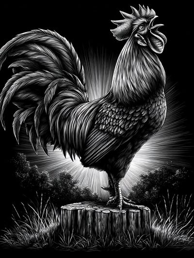 Rooster Woodcut Illustration Poster. poster print
