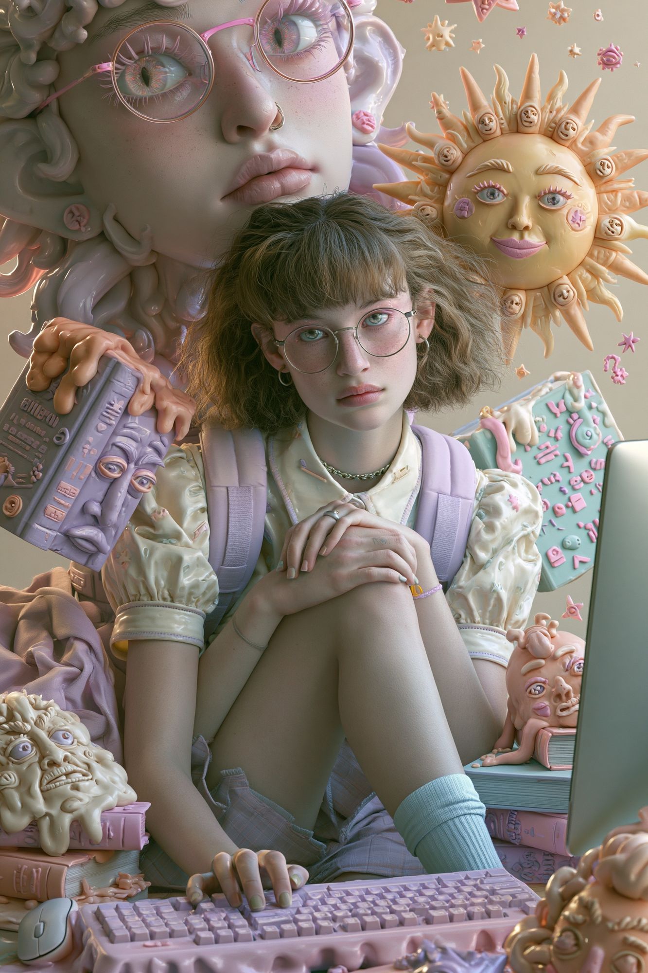 Surreal Pastel Girl Portrait Poster. poster detail