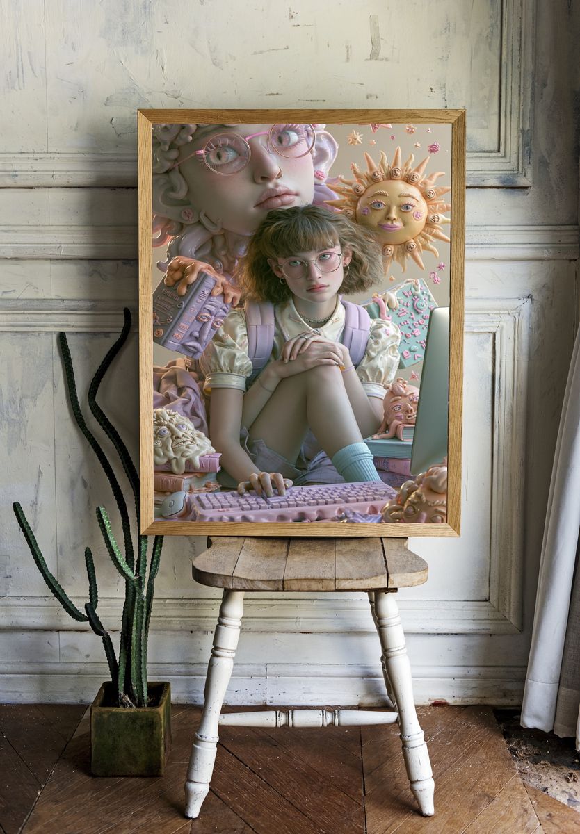 Surreal Pastel Girl Portrait Poster. room preview