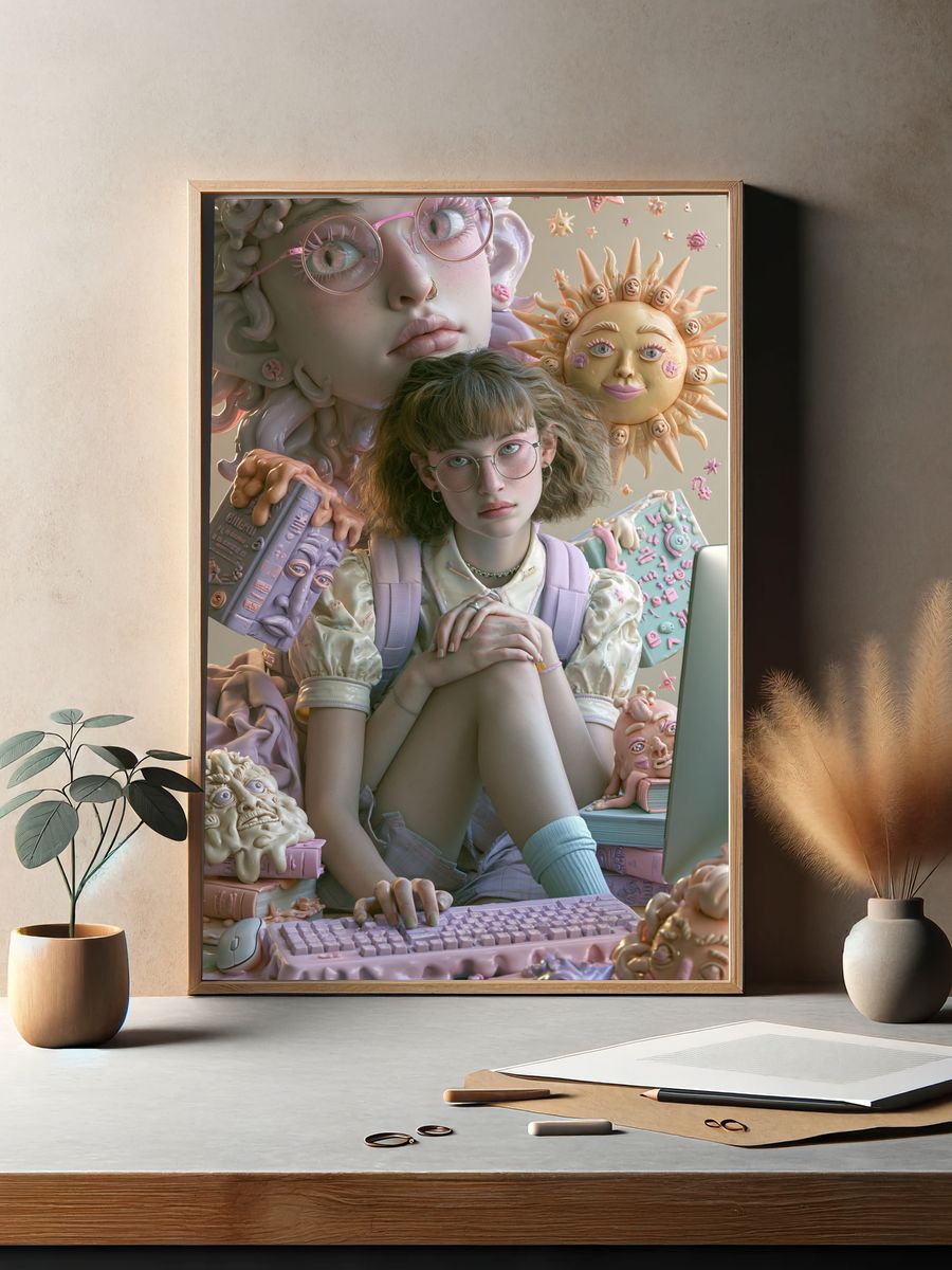 Surreal Pastel Girl Portrait Poster. — room view 2
