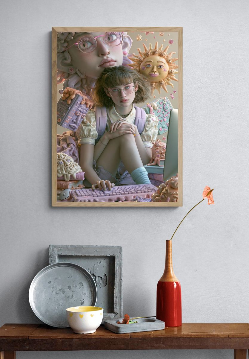 Surreal Pastel Girl Portrait Poster. — room view 3
