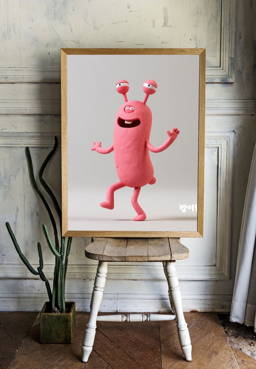 Pink Cartoon Monster Illustration Poster. — room view 1